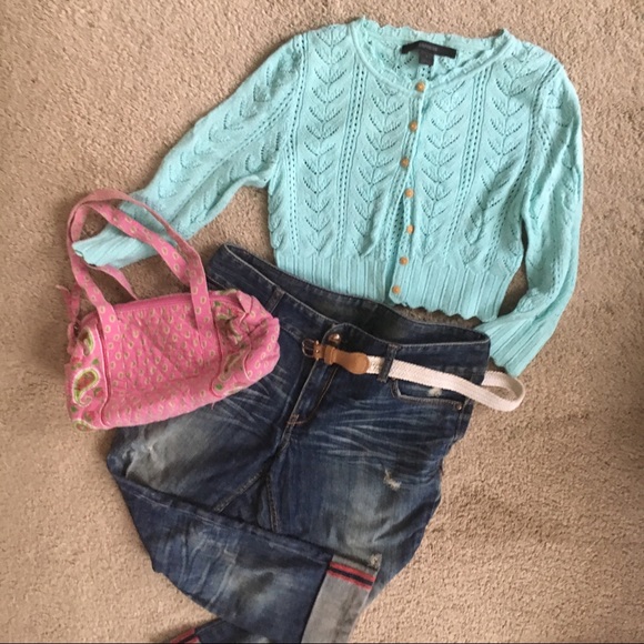 Express Sweaters - Express 3/4 Sleeve Cropped Crochet Cardigan